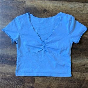 Baby Blue Sinched V Neck Top